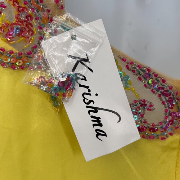 Karishma Yellow Designer Beaded Embellished Evening  Maxi Gown 10— NWT - Picture 8 of 12